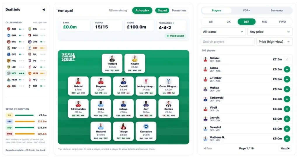 Draft tool for FPL 2026/27